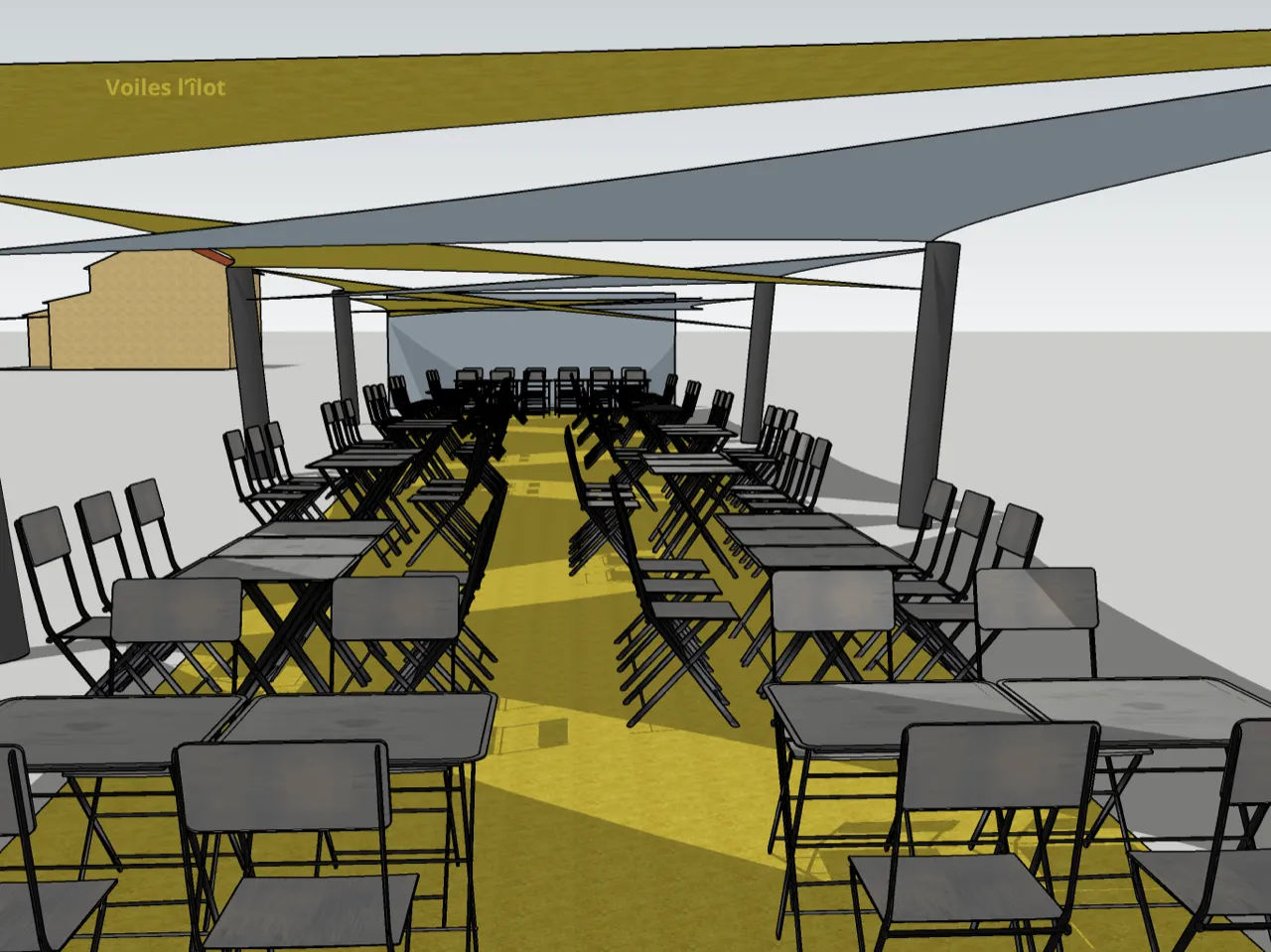 Projection 3D terrasse voile d'ombrage
